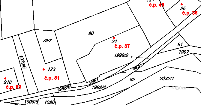Nahoruby 37, Křečovice na parcele st. 24 v KÚ Nahoruby, Katastrální mapa