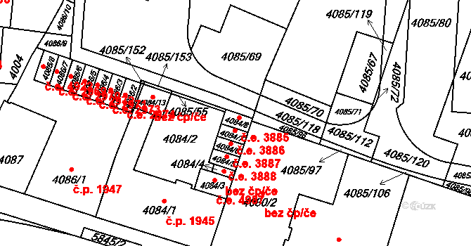 Jihlava 3885 na parcele st. 4084/8 v KÚ Jihlava, Katastrální mapa