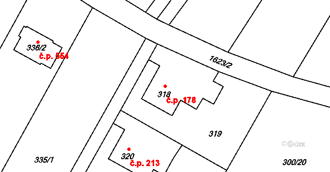 Nová Bělá 178, Ostrava na parcele st. 318 v KÚ Nová Bělá, Katastrální mapa