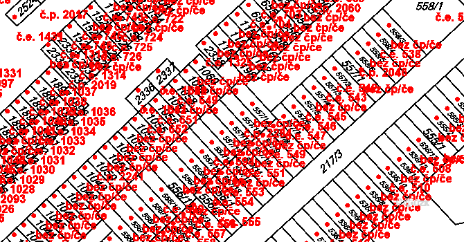 Sezimovo Ústí 592 na parcele st. 557/16 v KÚ Sezimovo Ústí, Katastrální mapa