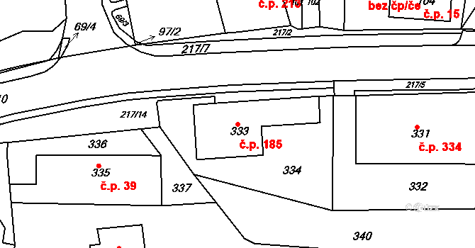 Zádveřice 185, Zádveřice-Raková na parcele st. 333 v KÚ Zádveřice, Katastrální mapa
