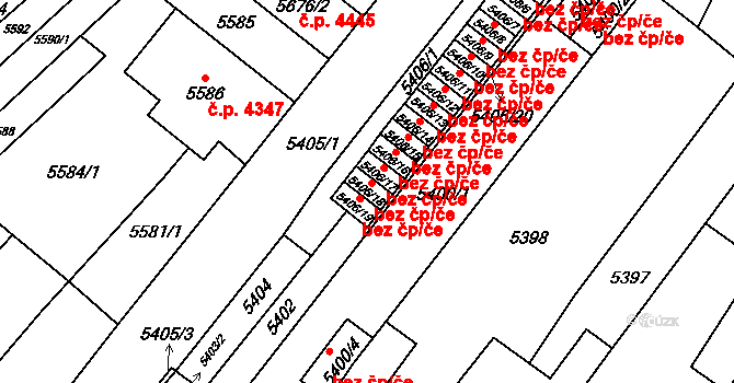 Brno 41385519 na parcele st. 5406/18 v KÚ Židenice, Katastrální mapa
