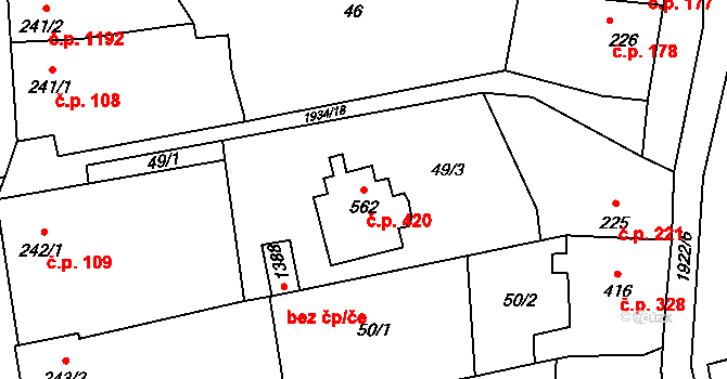 Malenovice 420, Zlín na parcele st. 562 v KÚ Malenovice u Zlína, Katastrální mapa