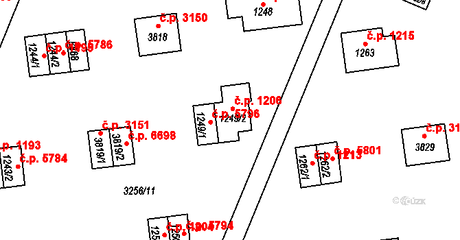 Zlín 1206 na parcele st. 1249/2 v KÚ Zlín, Katastrální mapa