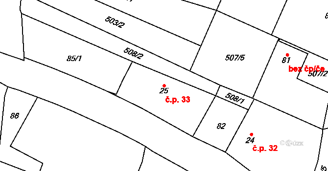 Podvihov 33, Opava na parcele st. 25 v KÚ Podvihov, Katastrální mapa