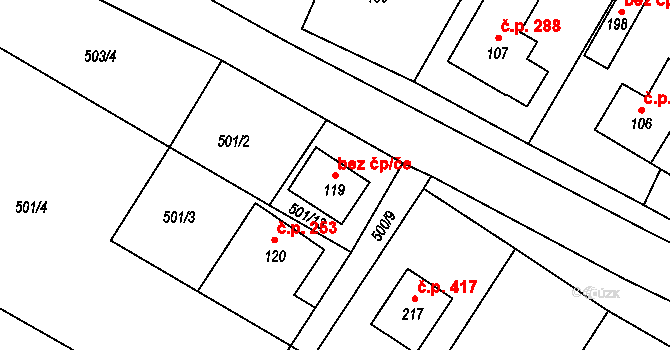 Dobronín 44498519 na parcele st. 119 v KÚ Střelecká, Katastrální mapa