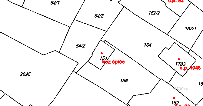 Pacov 45262519 na parcele st. 151 v KÚ Pacov, Katastrální mapa