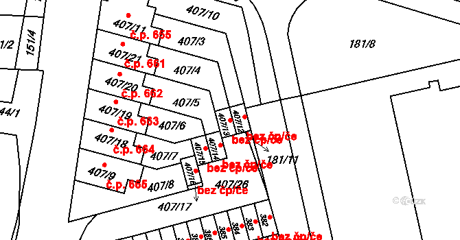 Kunovice 47258519 na parcele st. 407/13 v KÚ Kunovice u Uherského Hradiště, Katastrální mapa