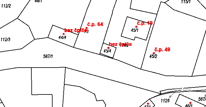 Dobřejovice 47600519 na parcele st. 45/4 v KÚ Dobřejovice, Katastrální mapa