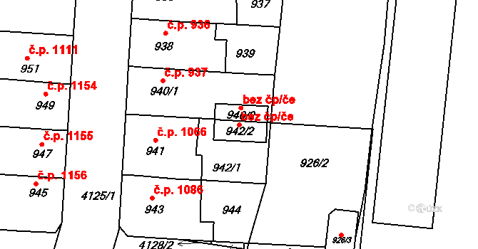 Roudnice nad Labem 50405519 na parcele st. 942/2 v KÚ Roudnice nad Labem, Katastrální mapa