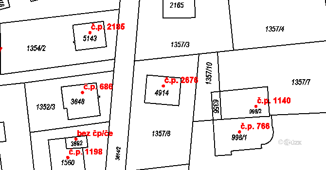 Rožnov pod Radhoštěm 2676 na parcele st. 4914 v KÚ Rožnov pod Radhoštěm, Katastrální mapa