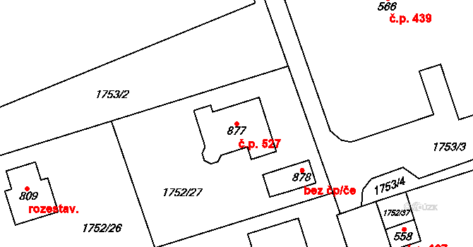 Libouchec 527 na parcele st. 877 v KÚ Libouchec, Katastrální mapa