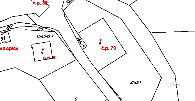 Rychnov 70, Krouna na parcele st. 4 v KÚ Rychnov, Katastrální mapa