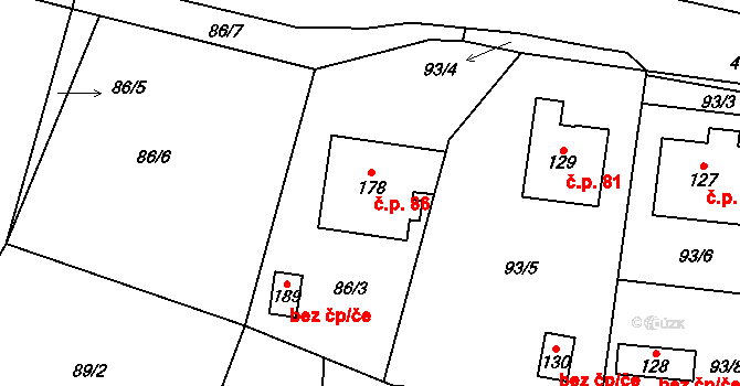 Myšenec 86, Protivín na parcele st. 178 v KÚ Myšenec, Katastrální mapa