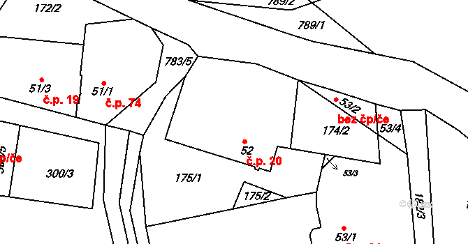 Srlín 20, Bernartice na parcele st. 52 v KÚ Srlín, Katastrální mapa