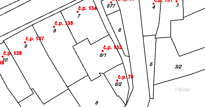 Žebrák 133 na parcele st. 6/1 v KÚ Žebrák, Katastrální mapa