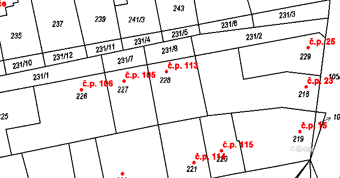 Svinařov 113 na parcele st. 228 v KÚ Svinařov u Kladna, Katastrální mapa