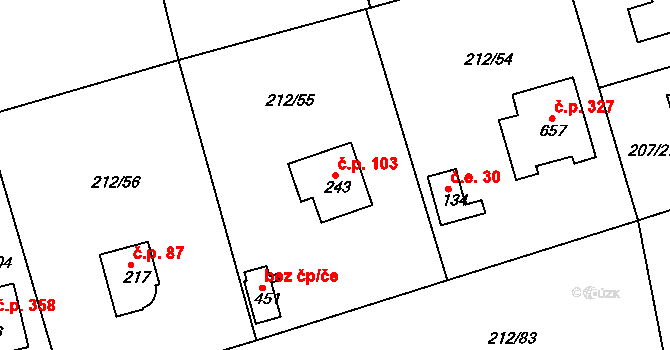 Řitka 103 na parcele st. 243 v KÚ Řitka, Katastrální mapa