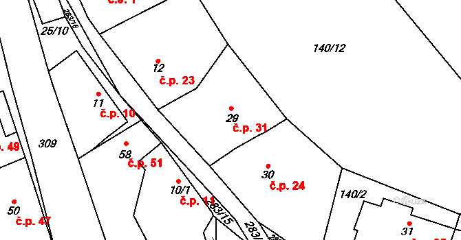 Dolní Kamenice 31, Holýšov na parcele st. 29 v KÚ Dolní Kamenice u Holýšova, Katastrální mapa