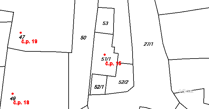 Střeziměřice 15, Chvalkovice na parcele st. 51/1 v KÚ Střeziměřice, Katastrální mapa