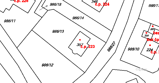 Tuchořice 223 na parcele st. 357 v KÚ Tuchořice, Katastrální mapa