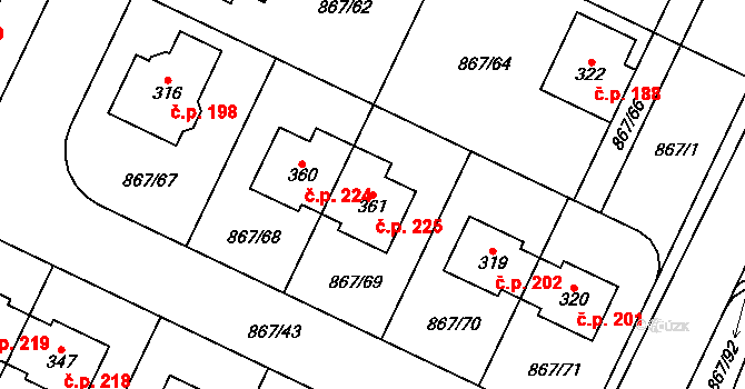 Robousy 225, Jičín na parcele st. 361 v KÚ Robousy, Katastrální mapa