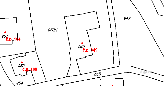 Hodslavice 349 na parcele st. 949 v KÚ Hodslavice, Katastrální mapa
