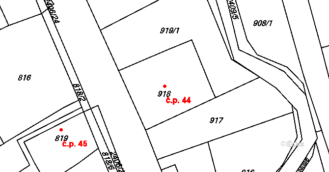 Butovice 44, Studénka na parcele st. 918 v KÚ Butovice, Katastrální mapa
