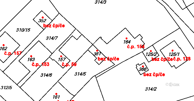 Košťany 87661519 na parcele st. 381 v KÚ Střelná, Katastrální mapa