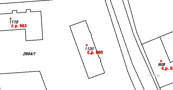 Humpolec 960 na parcele st. 1120 v KÚ Humpolec, Katastrální mapa