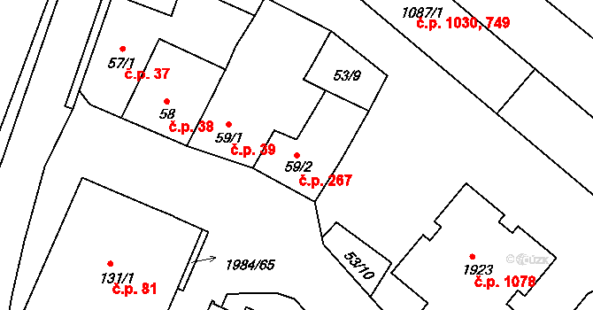 Blatná 267 na parcele st. 59/2 v KÚ Blatná, Katastrální mapa