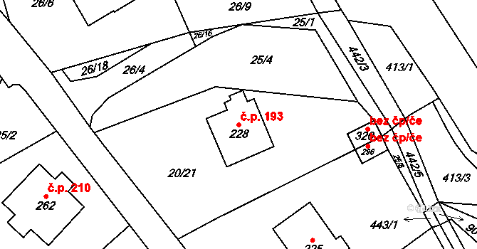 Perštejn 193 na parcele st. 228 v KÚ Perštejn, Katastrální mapa