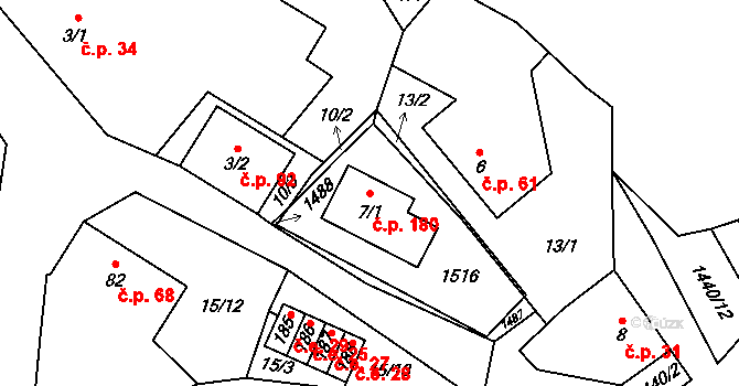 Hybrálec 180 na parcele st. 7/1 v KÚ Hybrálec, Katastrální mapa