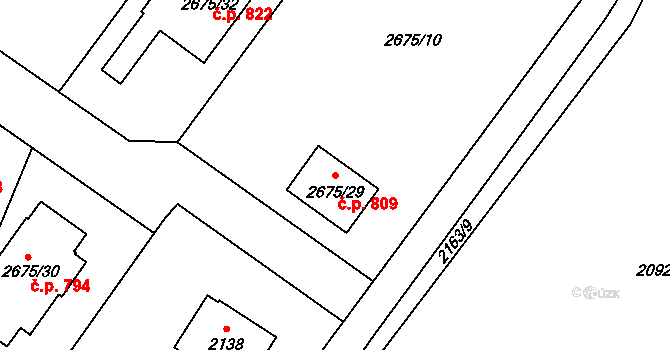 Rapotín 809 na parcele st. 2675/29 v KÚ Rapotín, Katastrální mapa
