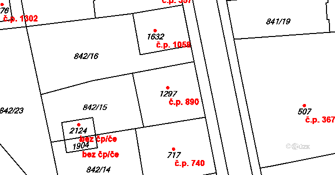 Červený Kostelec 890 na parcele st. 1297 v KÚ Červený Kostelec, Katastrální mapa