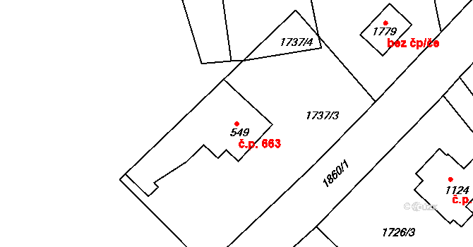 Vamberk 663 na parcele st. 549 v KÚ Vamberk, Katastrální mapa