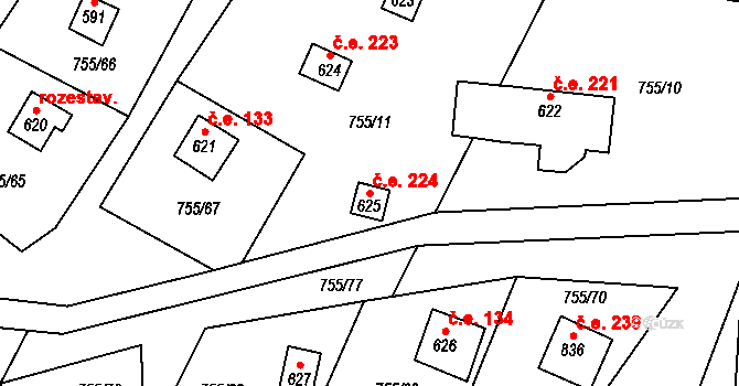 Rajnochovice 224 na parcele st. 625 v KÚ Rajnochovice, Katastrální mapa