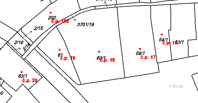 Holešov 18 na parcele st. 60/1 v KÚ Holešov, Katastrální mapa