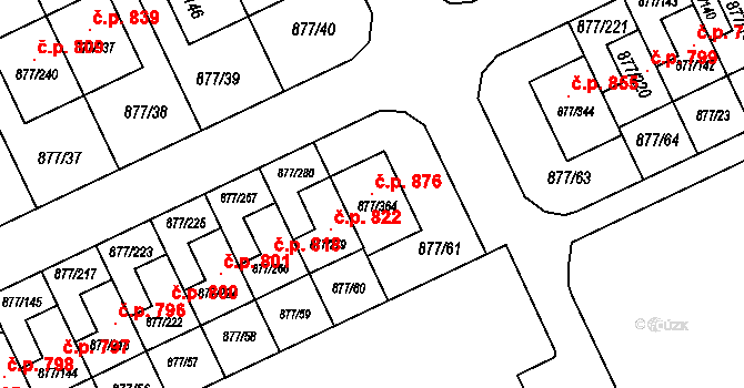 Hostavice 876, Praha na parcele st. 877/364 v KÚ Hostavice, Katastrální mapa