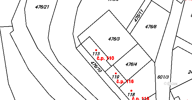 Kravsko 110 na parcele st. 113 v KÚ Kravsko, Katastrální mapa