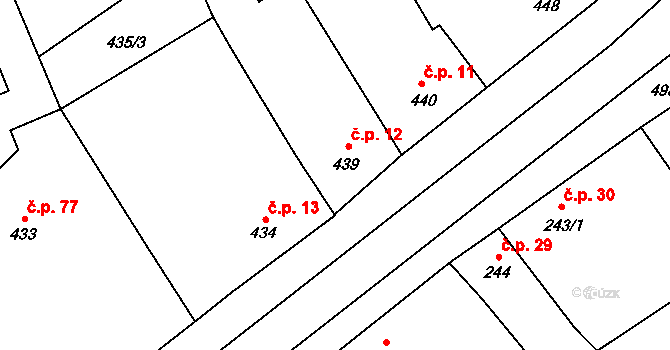 Přerov V-Dluhonice 12, Přerov na parcele st. 439/1 v KÚ Dluhonice, Katastrální mapa