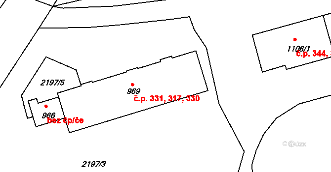 Hroznětín 317,330,331 na parcele st. 969 v KÚ Hroznětín, Katastrální mapa