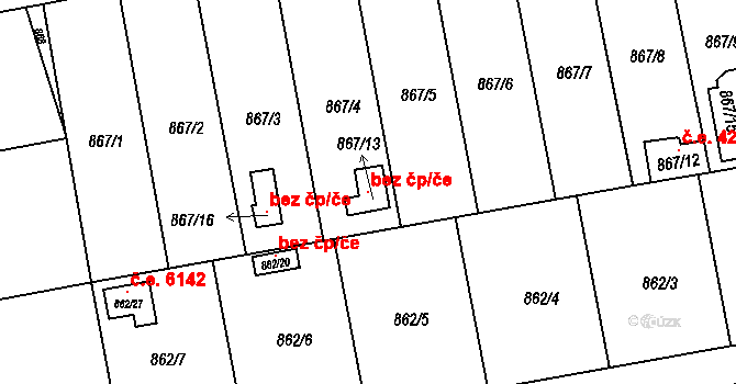 Znojmo 120246520 na parcele st. 867/13 v KÚ Oblekovice, Katastrální mapa