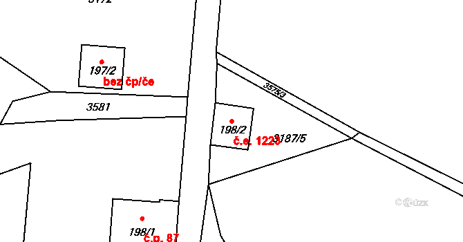 Příchovice 1223, Kořenov na parcele st. 198/2 v KÚ Příchovice u Kořenova, Katastrální mapa