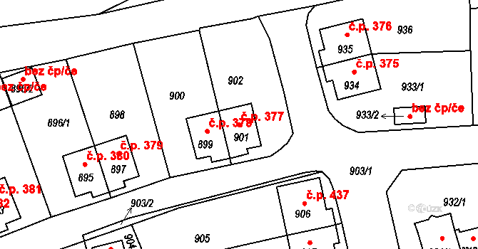 Rýnovice 377, Jablonec nad Nisou na parcele st. 901 v KÚ Rýnovice, Katastrální mapa