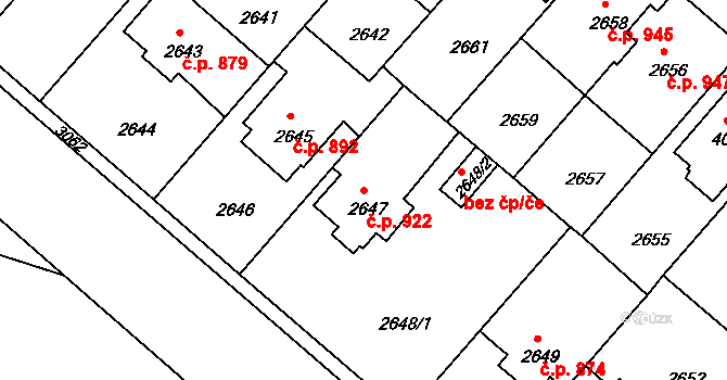 Čelákovice 922 na parcele st. 2647 v KÚ Čelákovice, Katastrální mapa