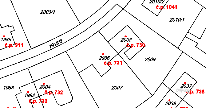 Roztoky 731 na parcele st. 2006 v KÚ Roztoky u Prahy, Katastrální mapa