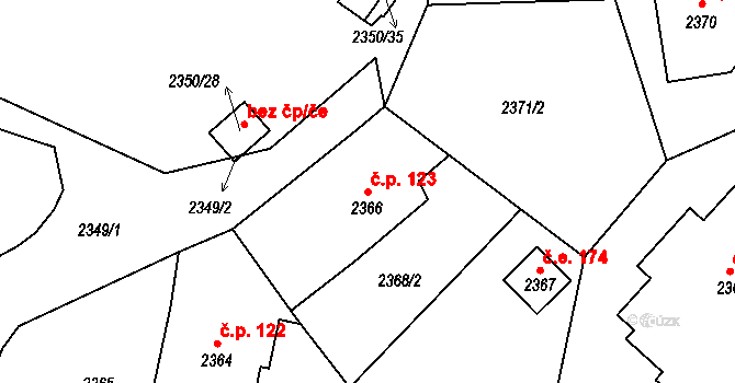 Staré Splavy 123, Doksy na parcele st. 2366 v KÚ Doksy u Máchova jezera, Katastrální mapa