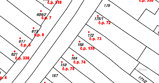Milokošť 135, Veselí nad Moravou na parcele st. 168 v KÚ Milokošť, Katastrální mapa