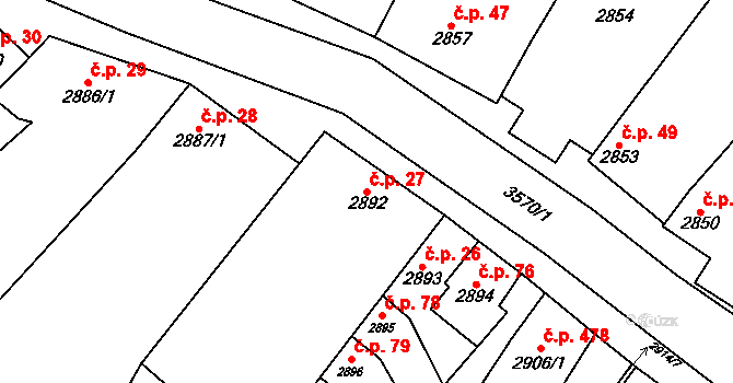 Nosálovice 27, Vyškov na parcele st. 2892 v KÚ Vyškov, Katastrální mapa